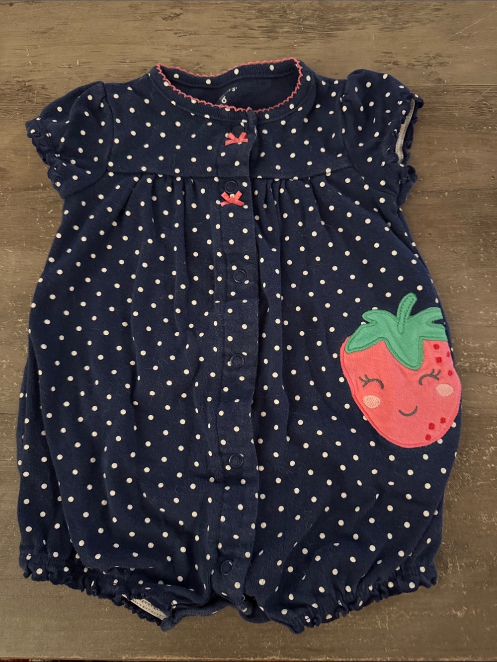 Carter's Navy Polka Dot Baby Romper with Pink Trim